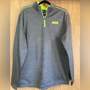 Mens Batman Pull Over 1/4 Zip Front Size Large Grey with Neon Yellow